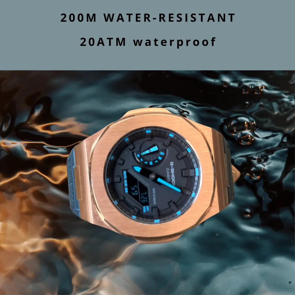 Casionaut Custom Watch – Black Blue Alligator Leather - Vintage G-Shock GA2100 Mod